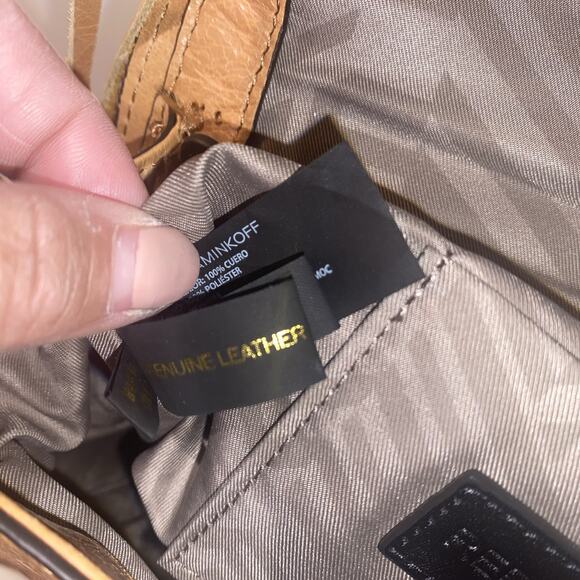 REBECCA MINKOFF Whipstitch Leather Saddle Crossbody Shoulder Bag Flap Brown Tan - Picture 9 of 16